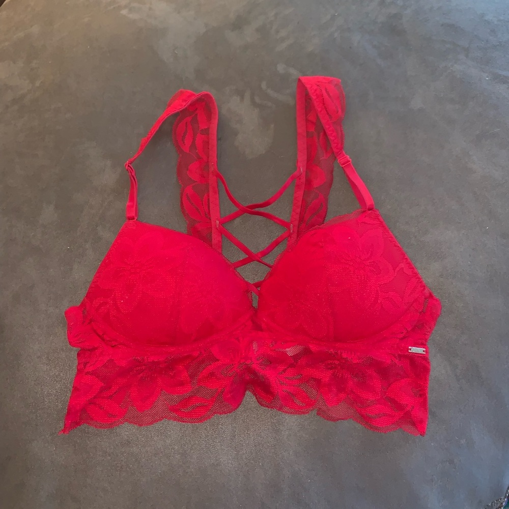 PINK Lace Bralette- Size S Red
